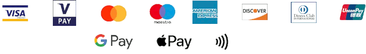 Icons representing major debit and credit cards, plus contactless, Apple Pay and Google Pay.